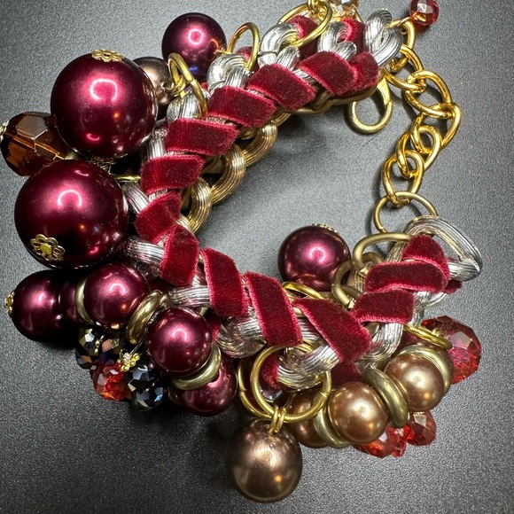 Festive Holiday Statement Coord Set Chunky Heavy Aurora Borealis Ribbon Burgundy - Picture 10 of 16